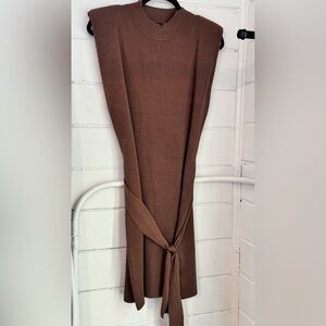 Mocha Brown Sweater Mini Dress with Shoulder Pads